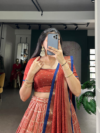 Dola Silk Batik Print Lehenga Choli with Zari Weaving Work