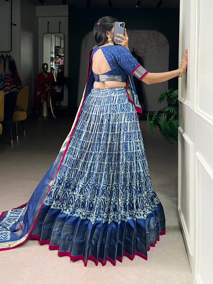 Dola Silk Batik Print Lehenga Choli with Zari Weaving Work