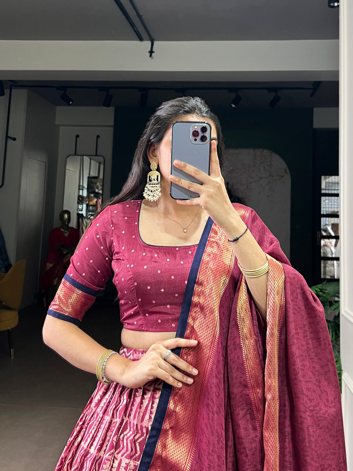 Dola Silk Batik Print Lehenga Choli with Zari Weaving Work