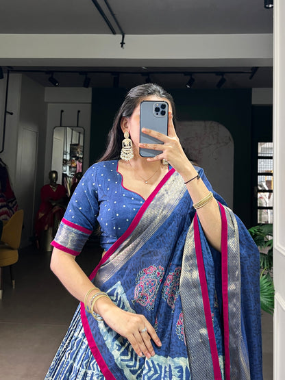 Dola Silk Batik Print Lehenga Choli with Zari Weaving Work