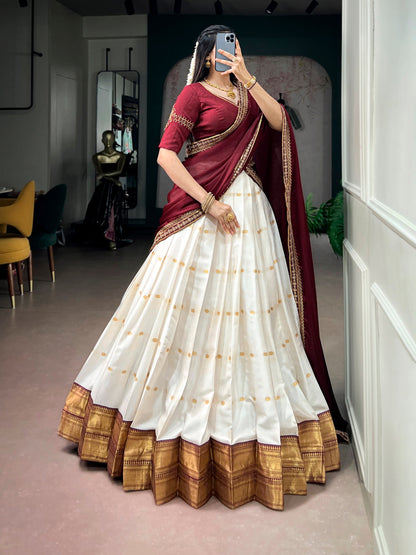 Silk Cotton Festive Lehenga Set with Zari & Embroidery