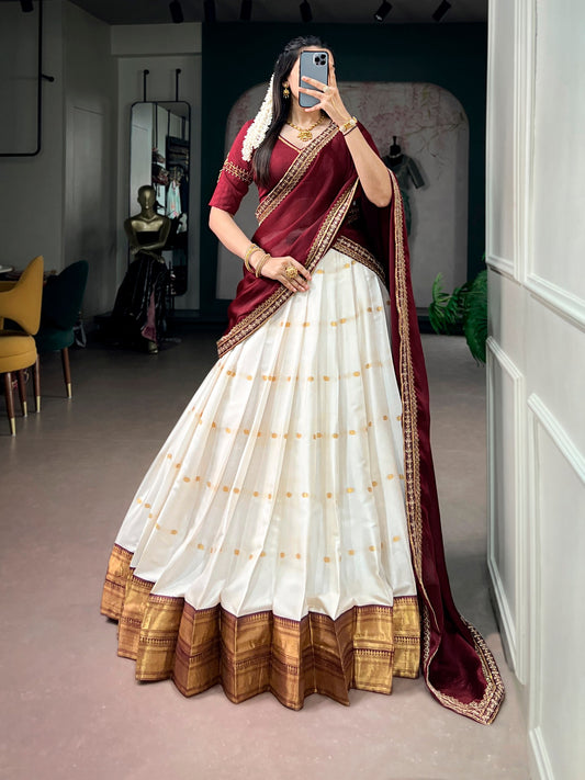 Silk Cotton Festive Lehenga Set with Zari & Embroidery