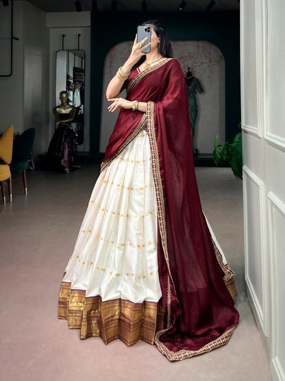 Silk Cotton Festive Lehenga Set with Zari & Embroidery