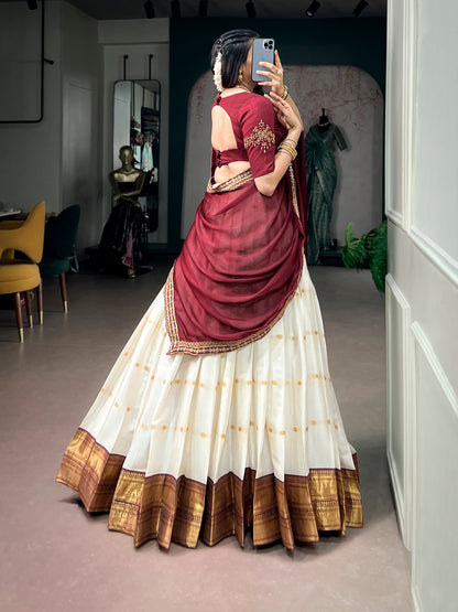 Silk Cotton Festive Lehenga Set with Zari & Embroidery
