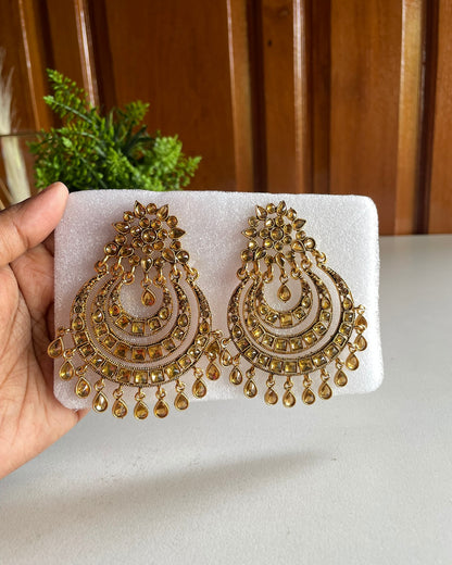 Ahaana Krishna Inspired Gold Tone Traditional Chandbali Earrings