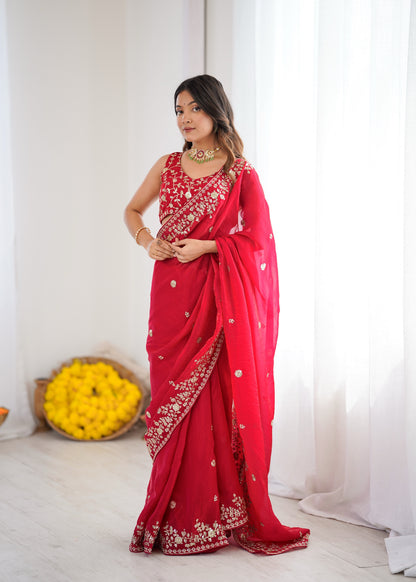 Heavy Fendy Silk Saree with Thread & Sequin Embroidery