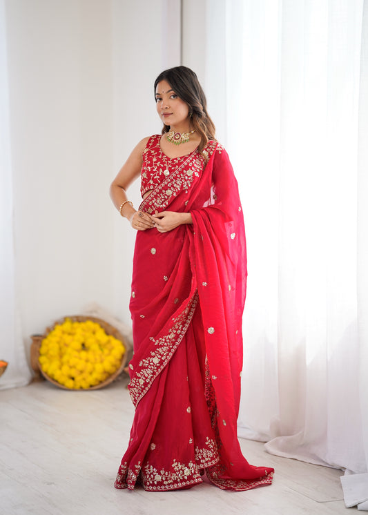 Heavy Fendy Silk Saree with Thread & Sequin Embroidery