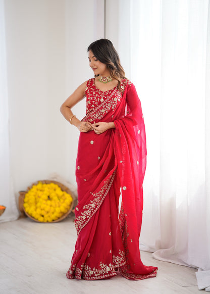 Heavy Fendy Silk Saree with Thread & Sequin Embroidery
