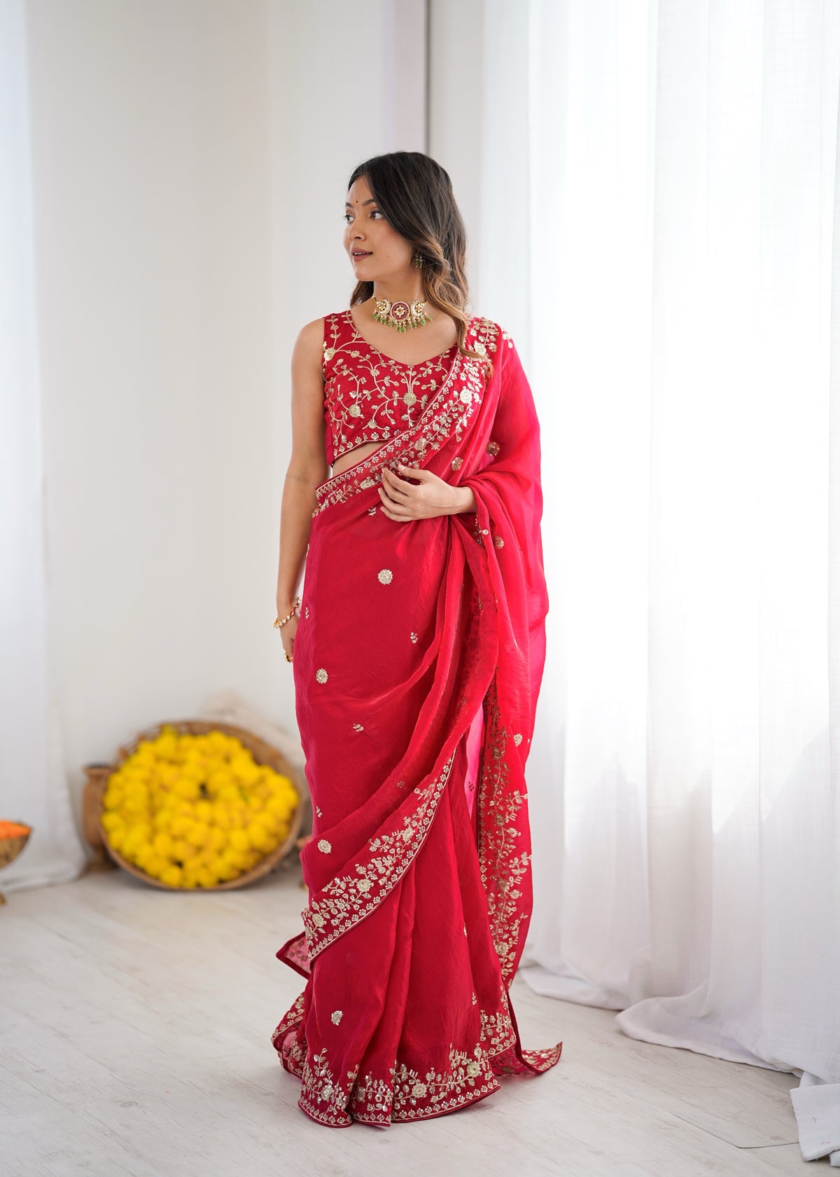 Heavy Fendy Silk Saree with Thread & Sequin Embroidery