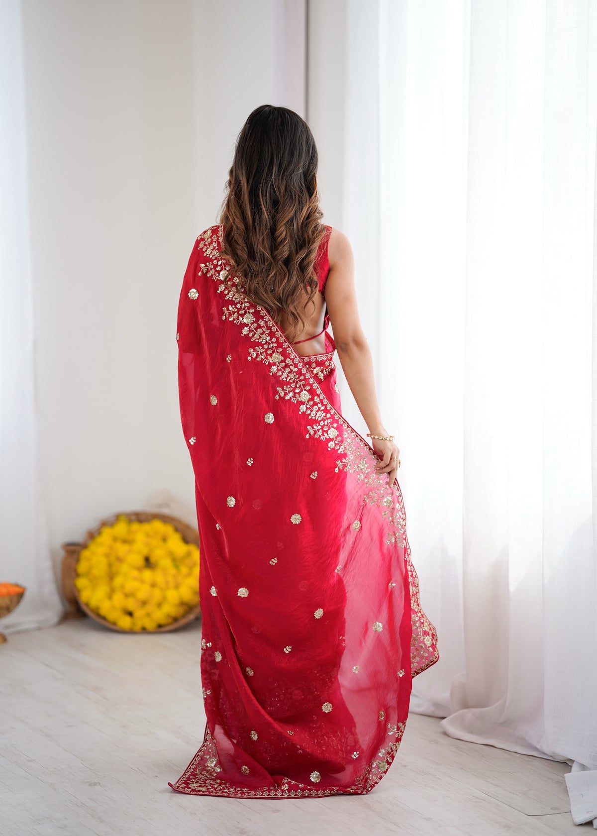 Heavy Fendy Silk Saree with Thread & Sequin Embroidery