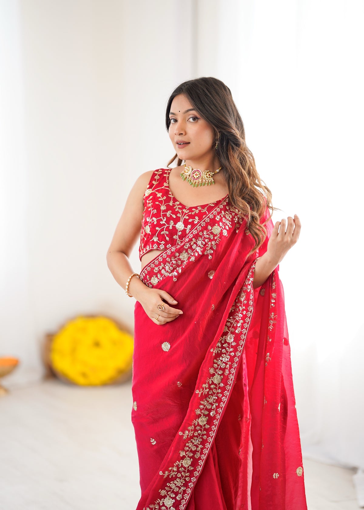 Heavy Fendy Silk Saree with Thread & Sequin Embroidery