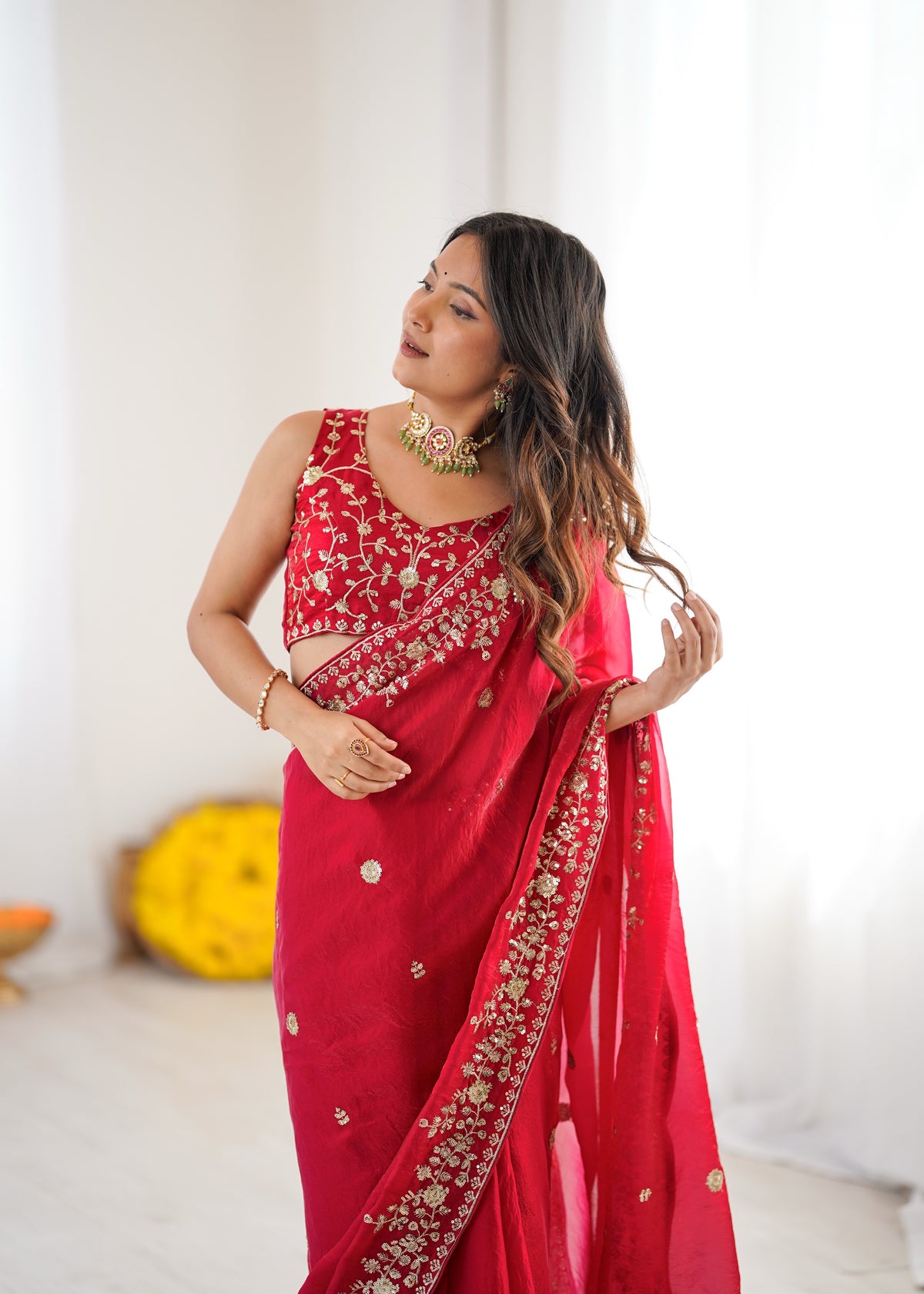 Heavy Fendy Silk Saree with Thread & Sequin Embroidery