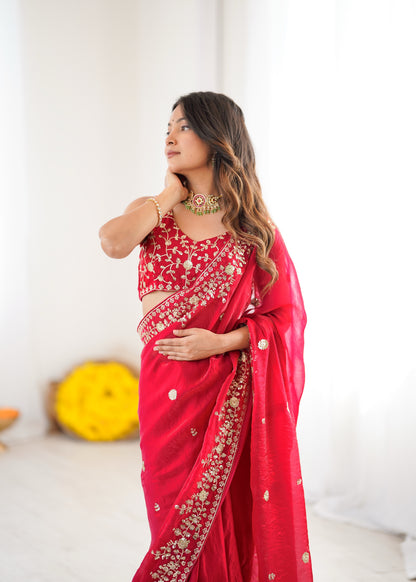 Heavy Fendy Silk Saree with Thread & Sequin Embroidery