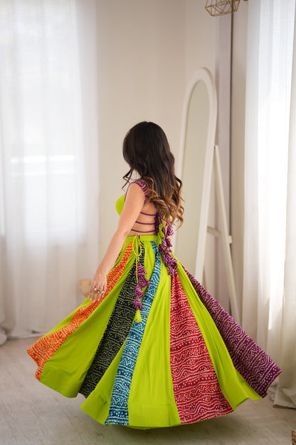 Multicolour Bandhani Style Chaniya Choli with Tassel Detailing