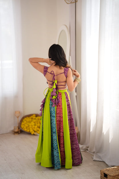 Multicolour Bandhani Style Chaniya Choli with Tassel Detailing