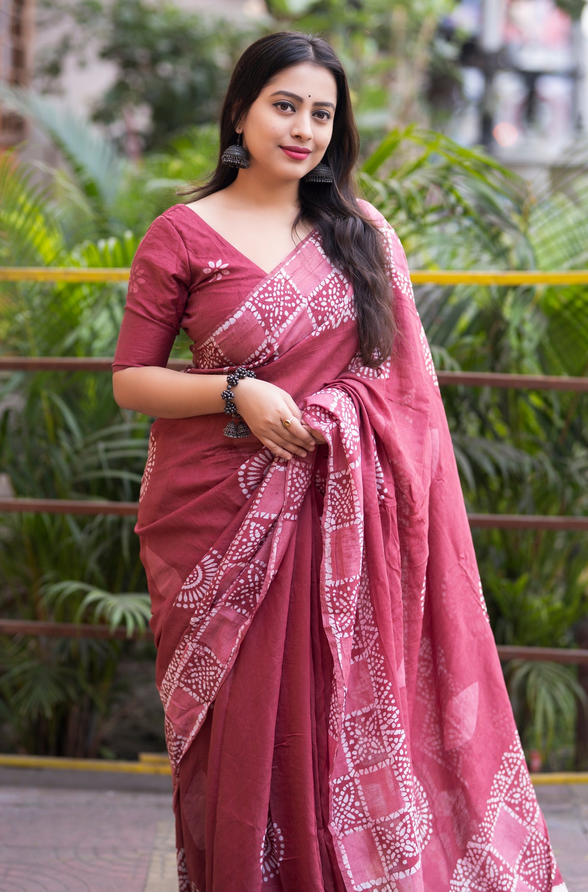 Pure Chanderi Cotton Double Batik Saree with Hand Batik Print