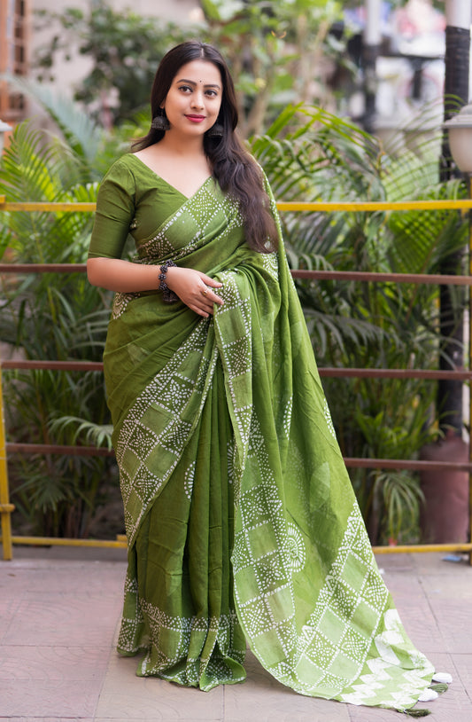 Pure Chanderi Cotton Double Batik Saree with Hand Batik Print