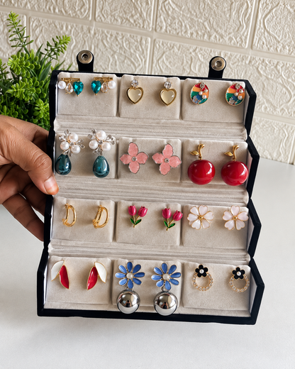 12 Pairs Korean Earrings Set for Women with Premium Velvet Organiser Box
