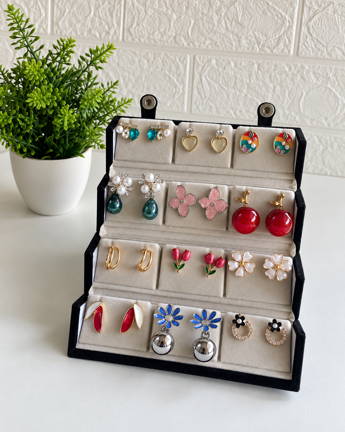 12 Pairs Korean Earrings Set for Women with Premium Velvet Organiser Box